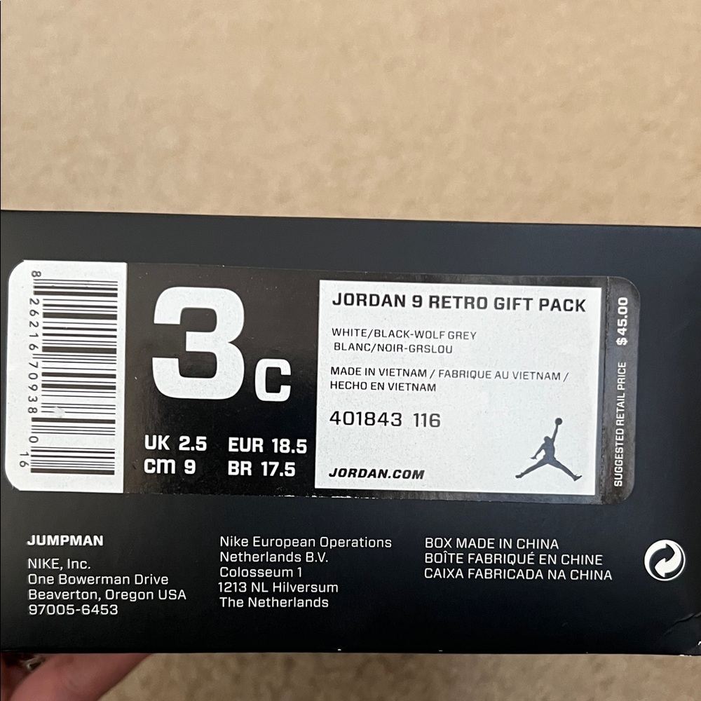 Jordan 9 Retro Gift Pack - White, Black, Gray